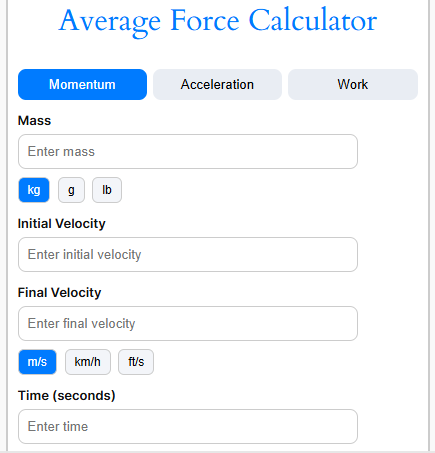 average-force-calculator-user-interface