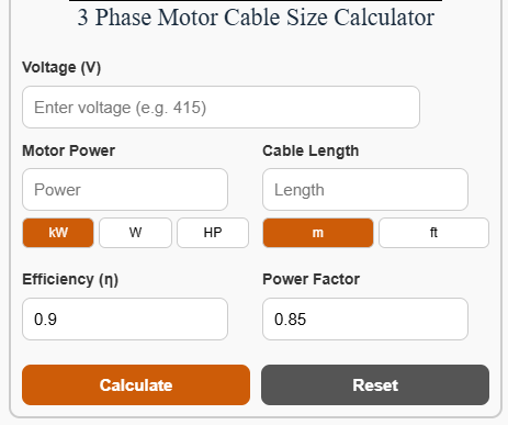 motor-cable-size-calculator-UI