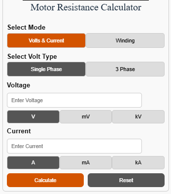 motor-resistance calculator user-interface